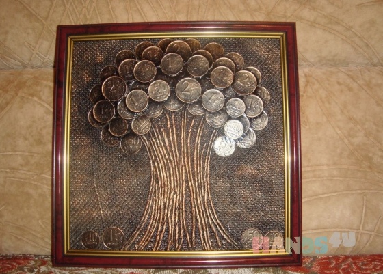 Картина денежное дерево из монет по фен шуй