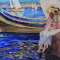 Картина из мозаики - девушка на пирсе